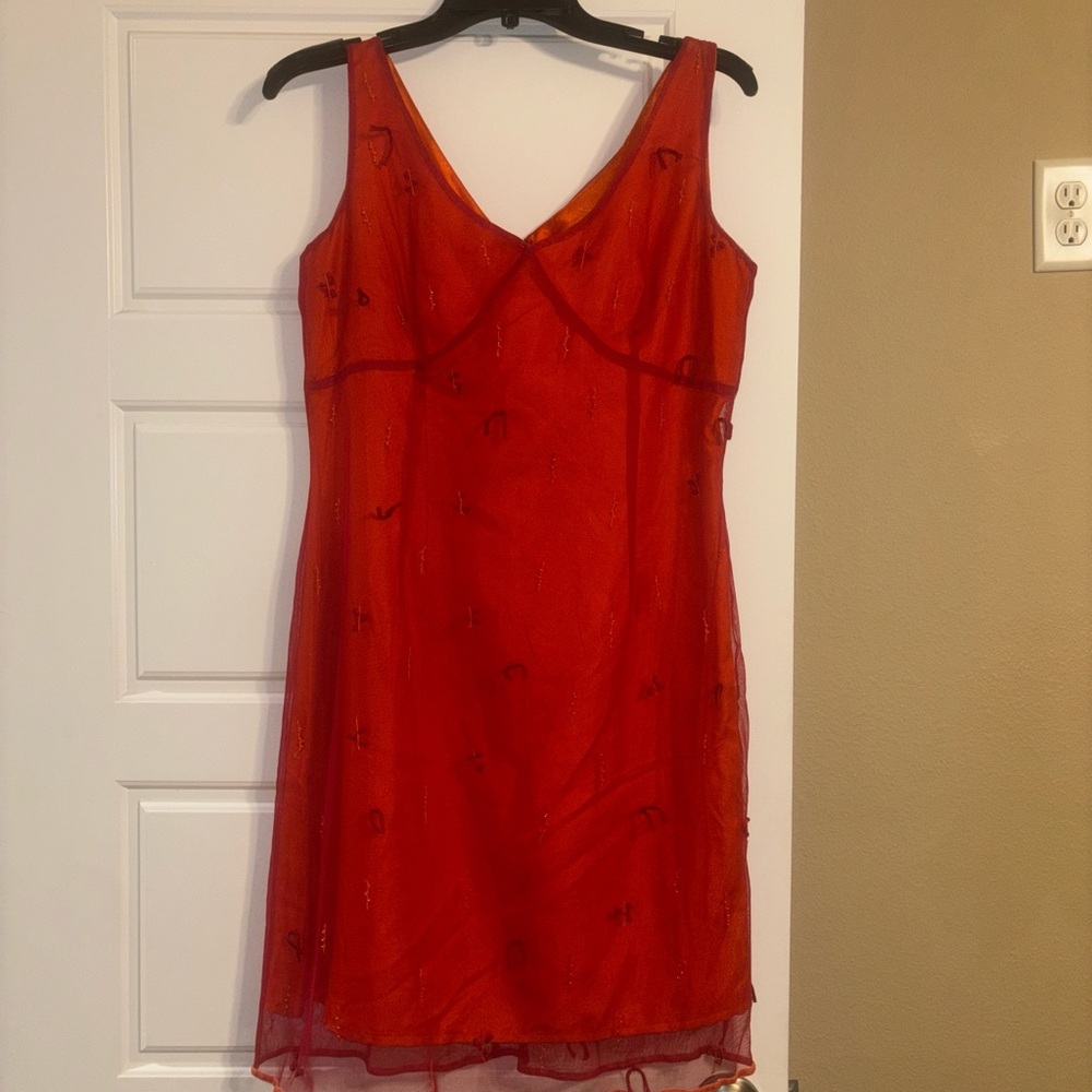 Vintage Express Vibrant Orange and Red Dress